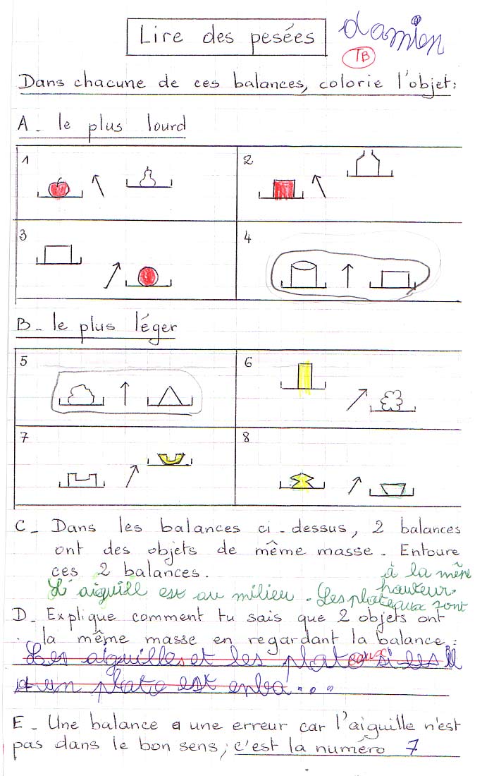 Fiche balance ce1
